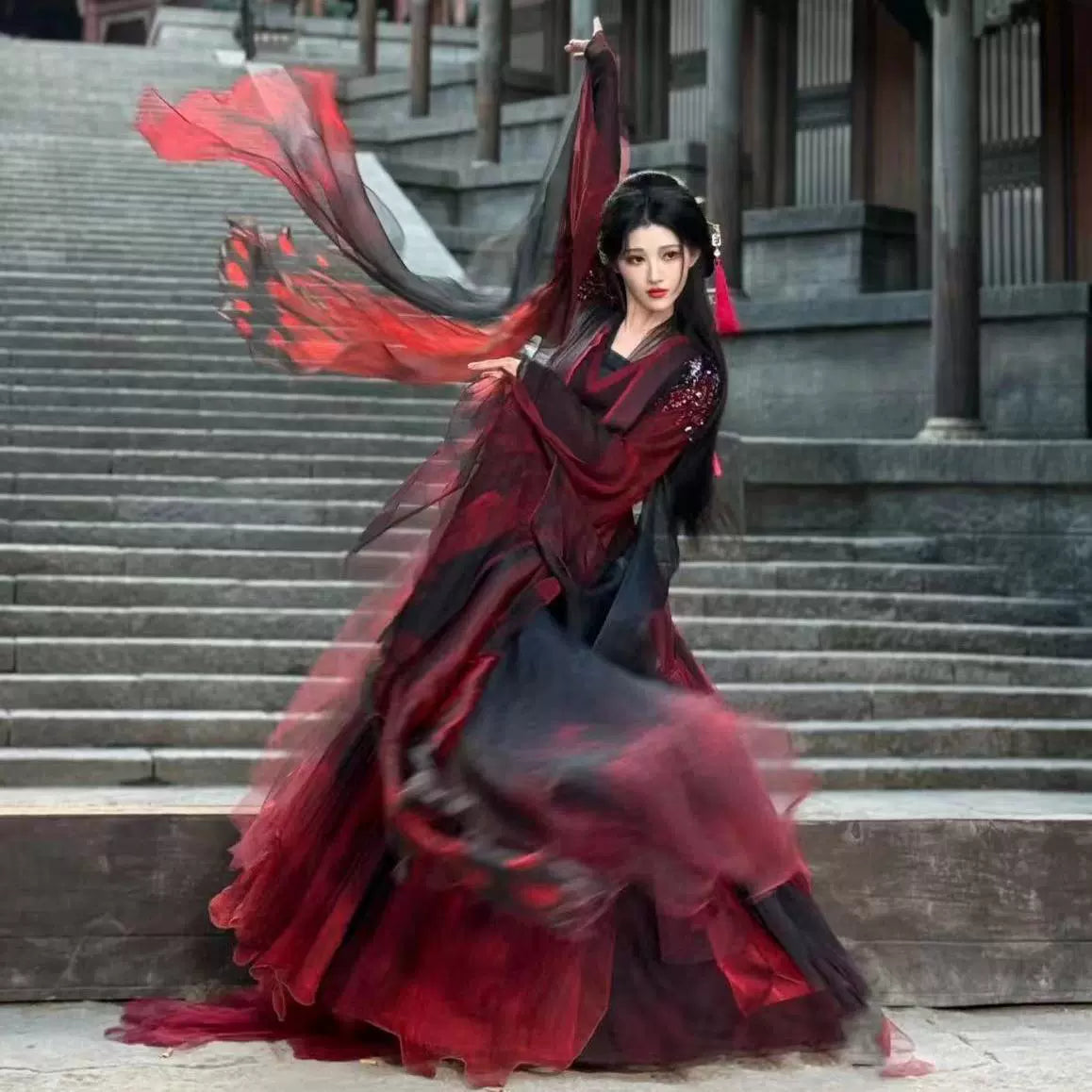 Oriental Aesthetics Series Crimson Rouge Hanfu Dress