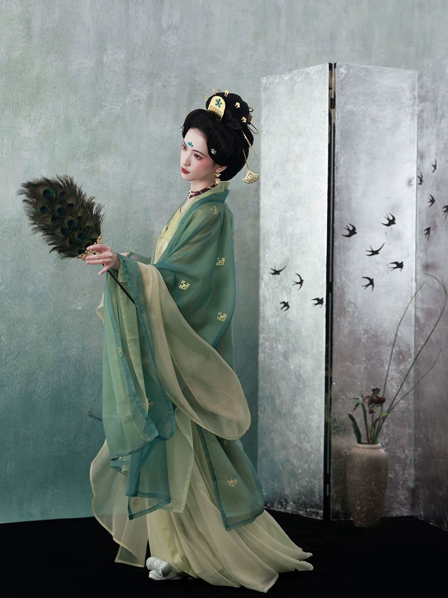 Shangyao Retreat Series Cyan Gradient Song Hanfu