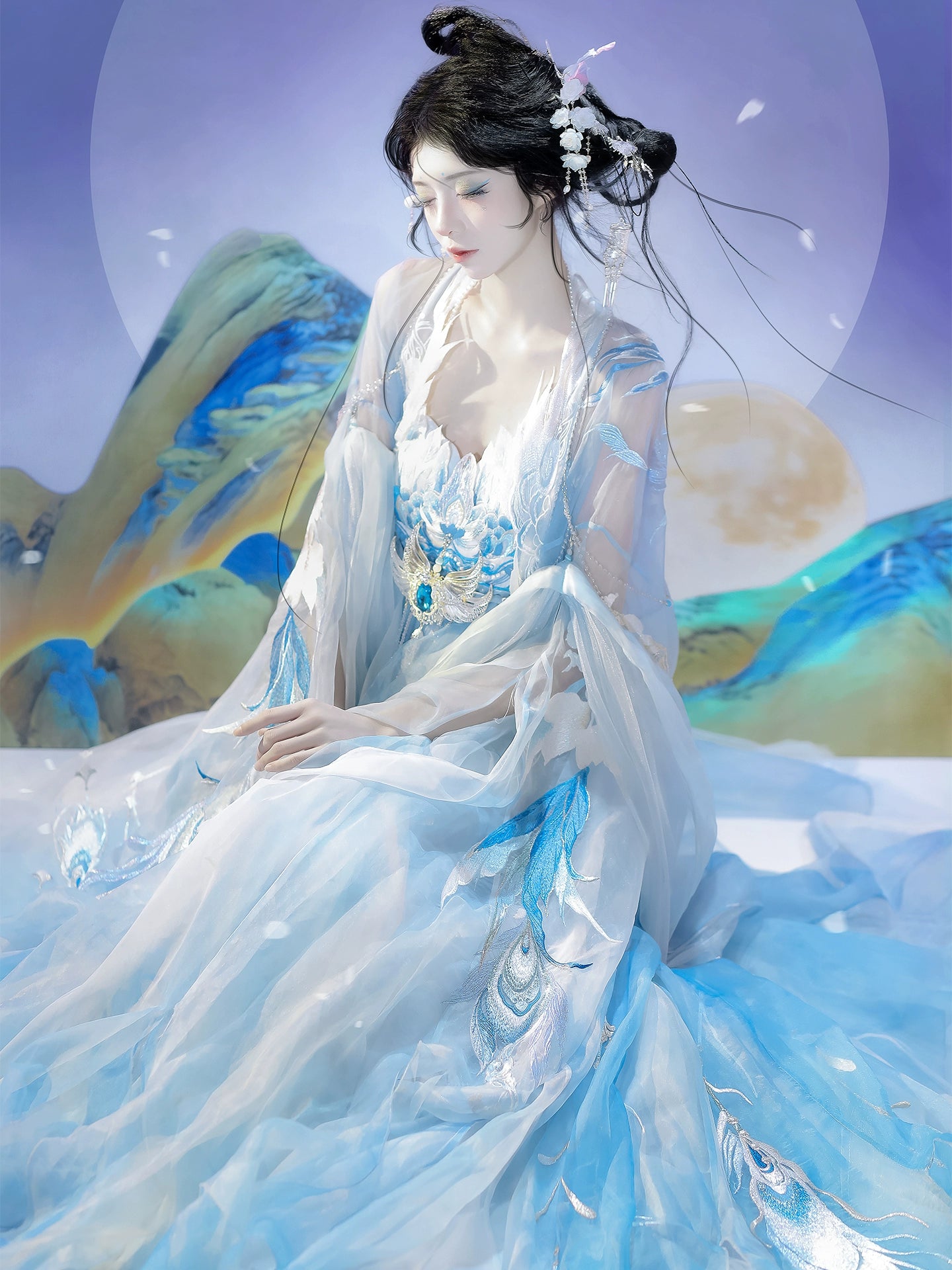 Mythology Series Azure Plume Embroidered Myrobalan Skirt Hanfu