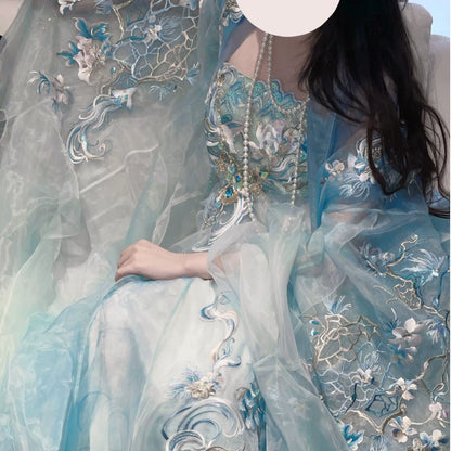 Haute Couture Series Woven Fabric Embroidered Hanfu Qing Huan Verdantfox Tang