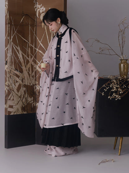 Shangyao Retreat Series Pink Flocking Ming Hanfu