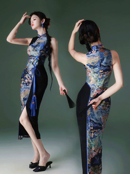 New Chinese Style Velvet Silk Cheongsam Qipao Rising Tide