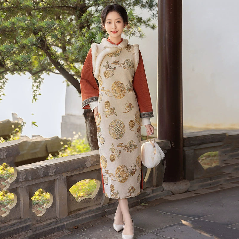 Plus Size Silk Autumn Winter Cheongsam Qipao 2