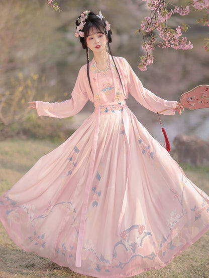 Wedding Hanfu women Pink embroidery Waist-length skirt Song Dynasty