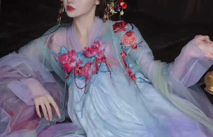 Oriental Aesthetics Series Pomegranate Flowers Dancing Hanfu Dress