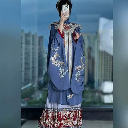 LOOKBOOK SERIES Ming Dynasty Beige Blue Mamian Skirt Hanfu