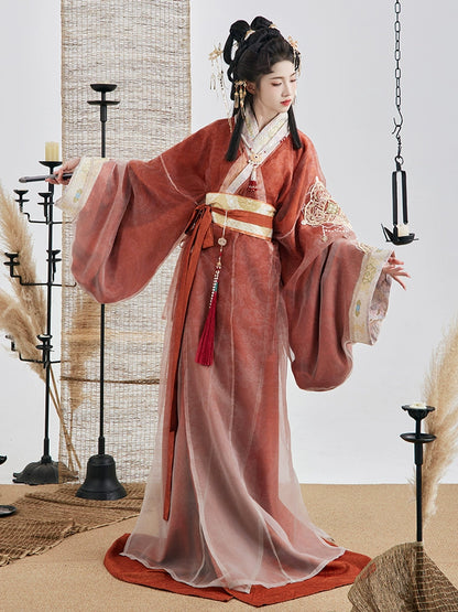 Original Hanfu Women 落日 Warring States robe with a straight hem