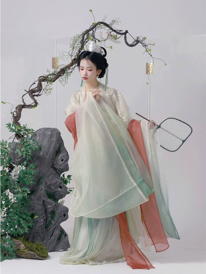 Shangyao Retreat Series Green Pink Gradient Song Hanfu