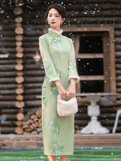 Plus Size Silk Autumn Winter Cheongsam Qipao 11