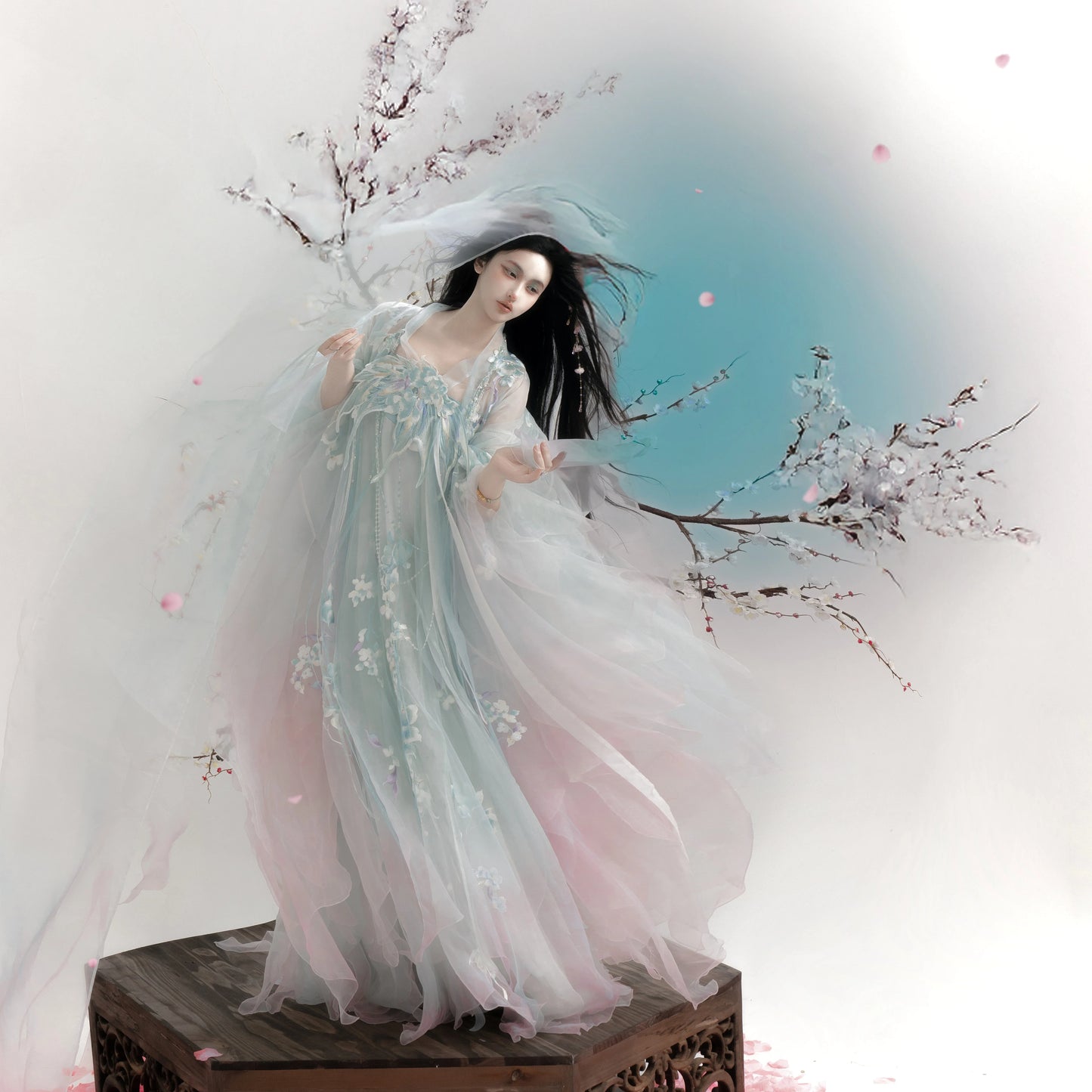 Haute Couture Series Woven Fabric Embroidered Hanfu Qing Huan Moon Goddess Tang