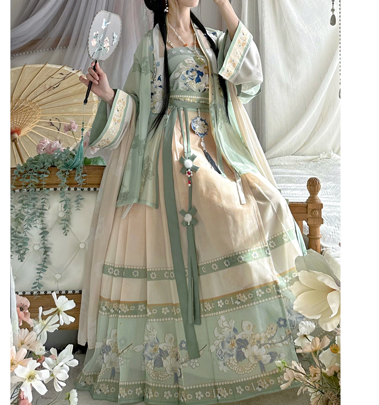 LOOKBOOK SERIES Ming Dynasty Horse Face Skirt Green Blue Set