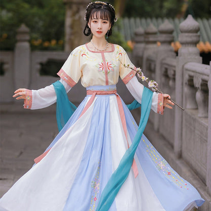 Tang Dynasty Tan collar Three-piece Warp Waist Skirt