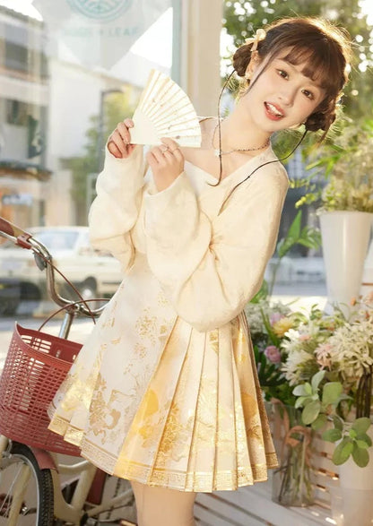 3-Pieces Chic New China Style Hanfu Qipao Cheongsam Dress Skirt, gifts for women 2024