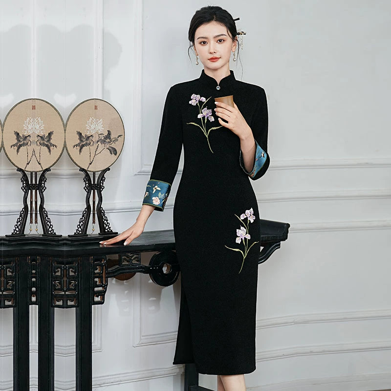 Plus Size Silk Autumn Winter Cheongsam Qipao 13