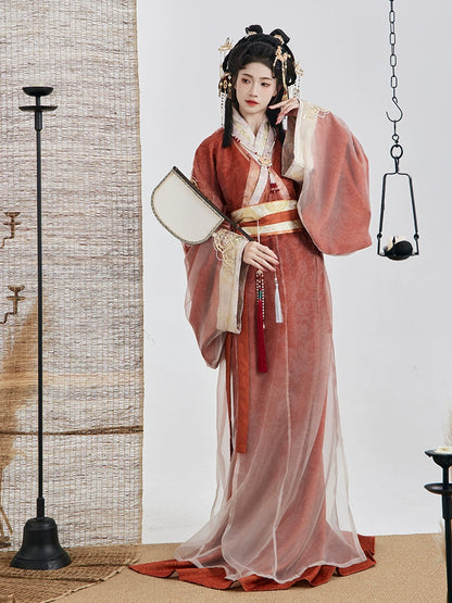 Original Hanfu Women 落日 Warring States robe with a straight hem