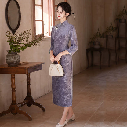 Plus Size Silk Autumn Winter Cheongsam Qipao 27