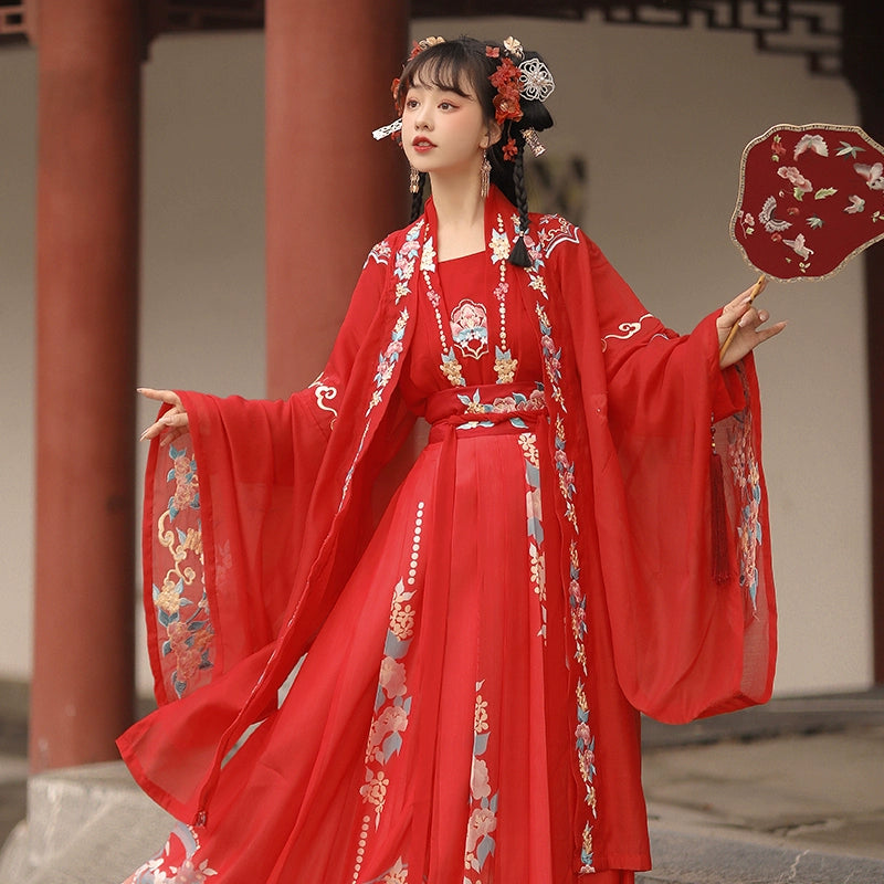 Wedding Hanfu women Pink embroidery Waist-length skirt Song Dynasty