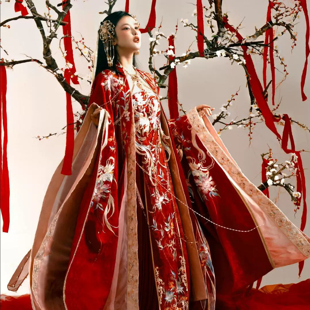 Haute Couture Series Woven Fabric Embroidered Hanfu Qing Huan Royal Phoenix Bride