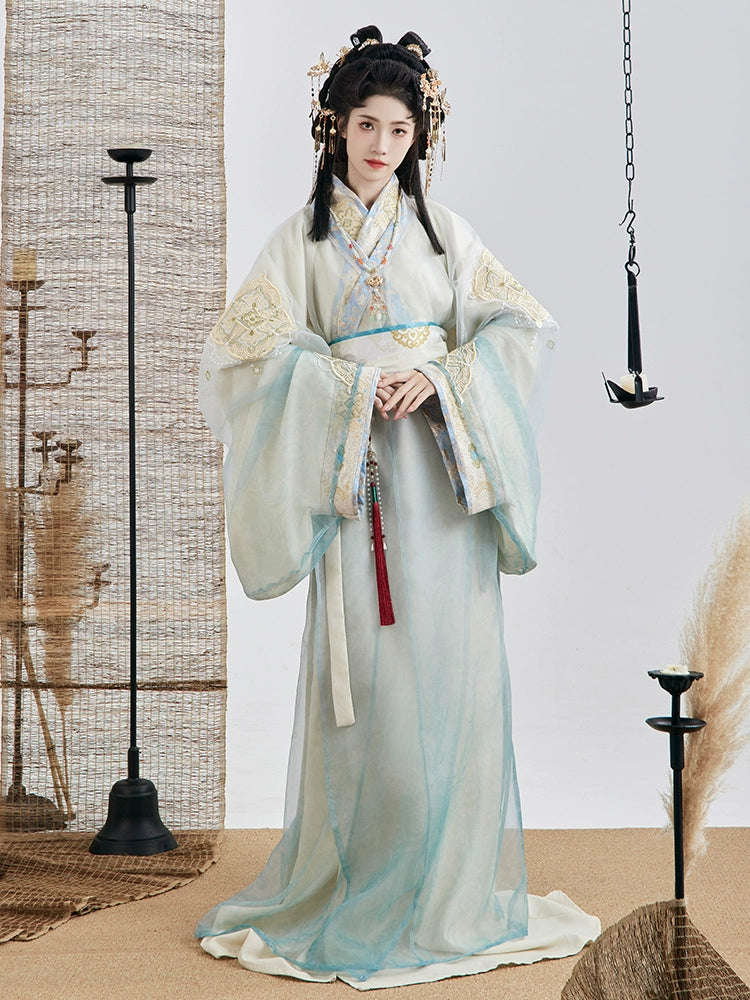 Original Hanfu Women 落日 Warring States robe with a straight hem