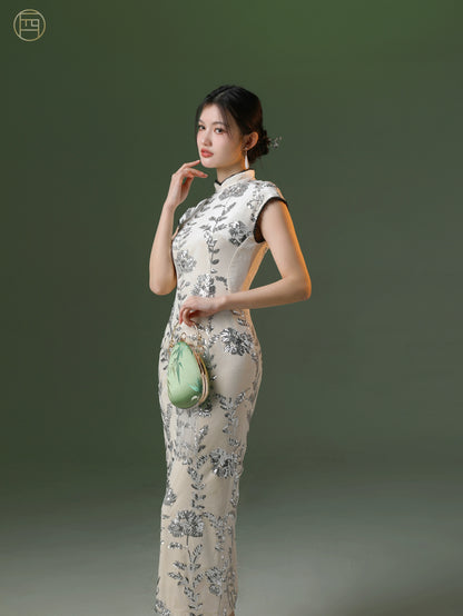 New Chinese Style Velvet Silk Cheongsam Qipao Floating Light