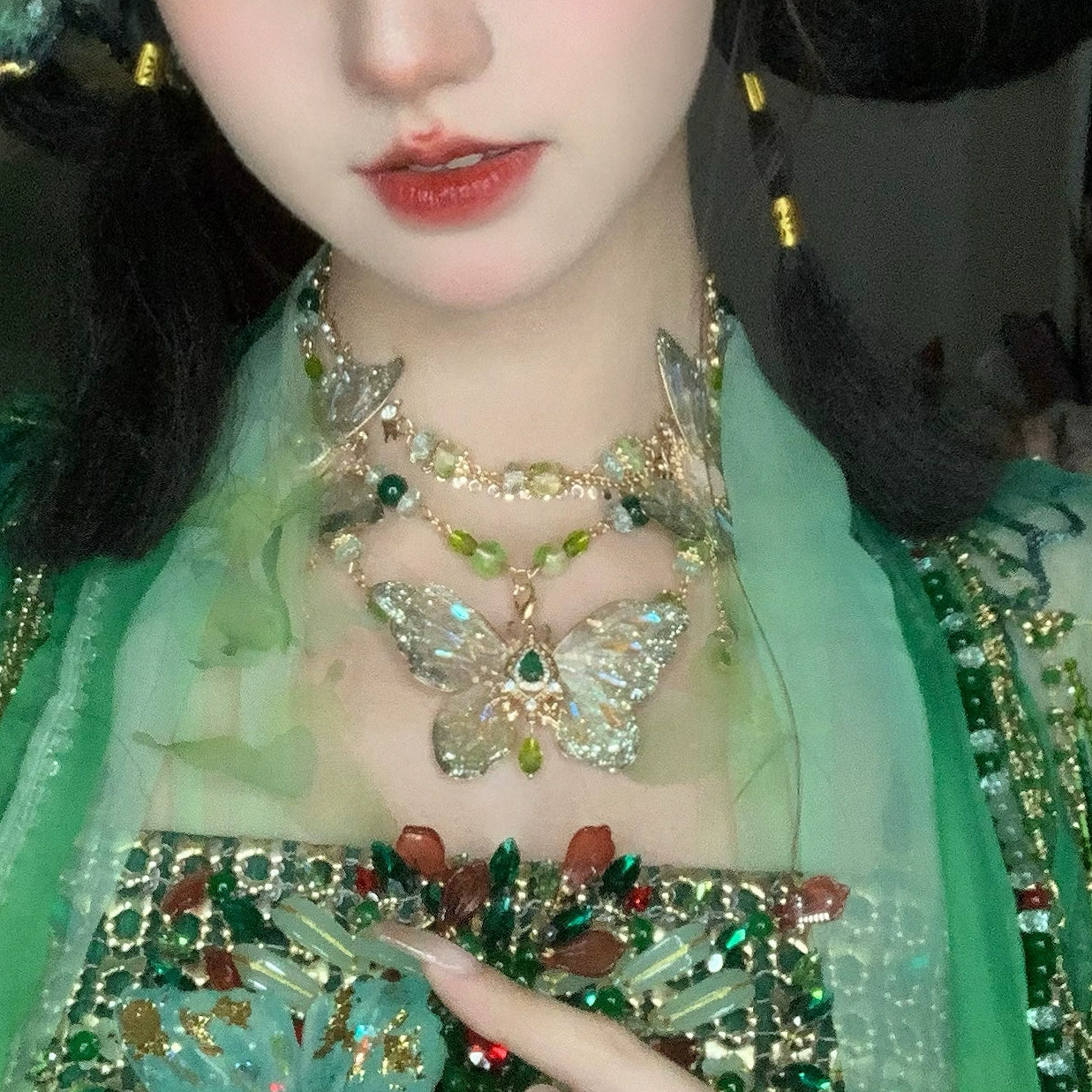 Oriental Aesthetics Series Emerald Butterfly Dancing Hanfu Dress