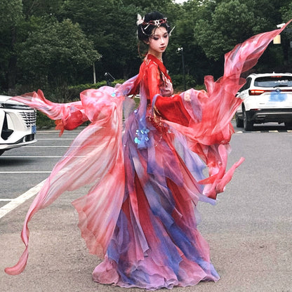 Oriental Aesthetics Series Red Butterfly Dancing Hanfu Dress