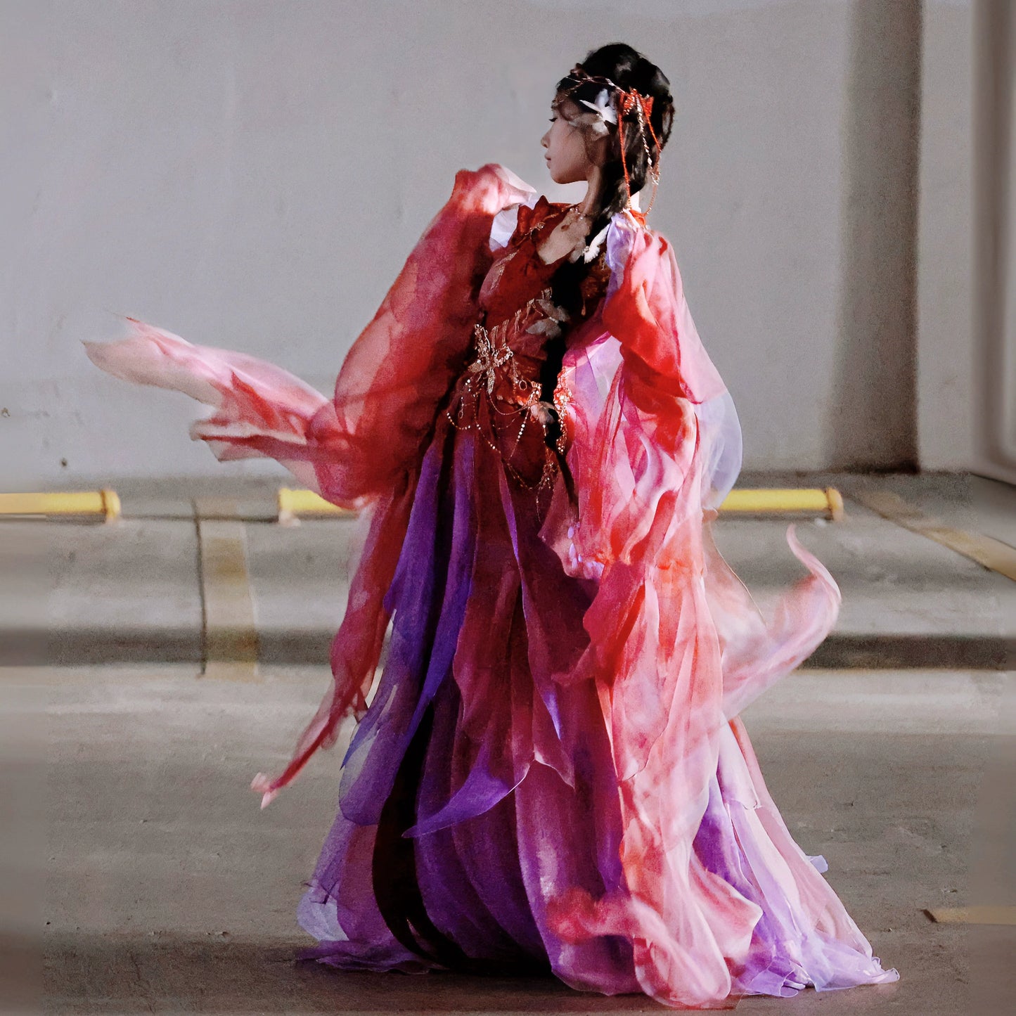 Oriental Aesthetics Series Red Butterfly Dancing Hanfu Dress