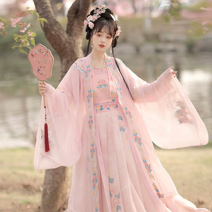 Wedding Hanfu women Pink embroidery Waist-length skirt Song Dynasty