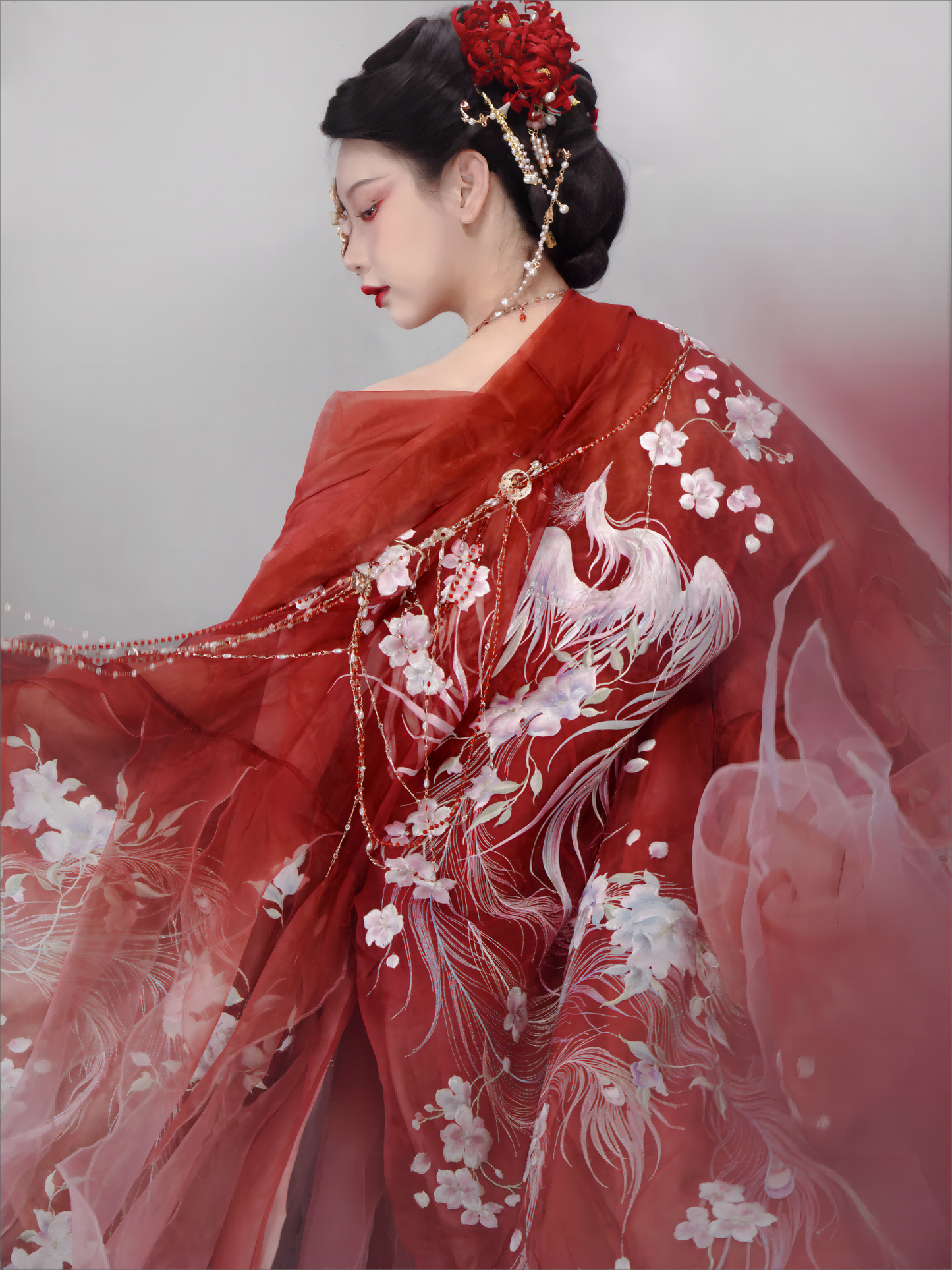 Haute Couture Series Woven Fabric Embroidered Qing Huan Phoenix Tang Hanfu