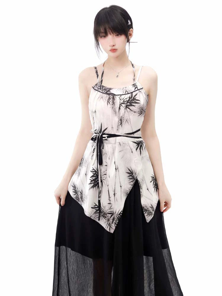 New Chinese Style Mix Slim Skirt Qianye Suit
