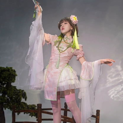 New Chinese Style Lolita Pink Green Qipao