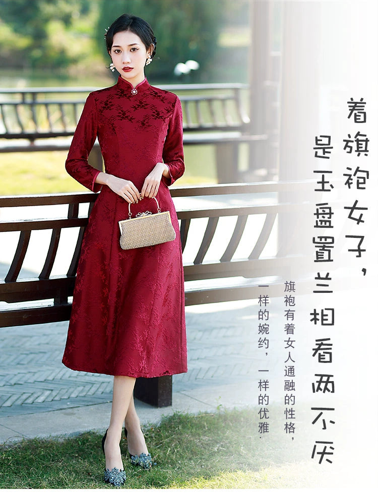 Plus Size Silk Autumn Winter Cheongsam Qipao 21