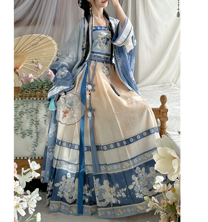 LOOKBOOK SERIES Ming Dynasty Horse Face Skirt Green Blue Set