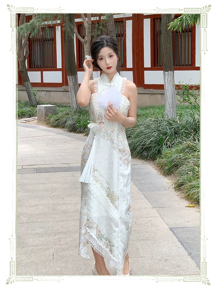 Flower Poetry Chinese style cheongsam halter neck dress women