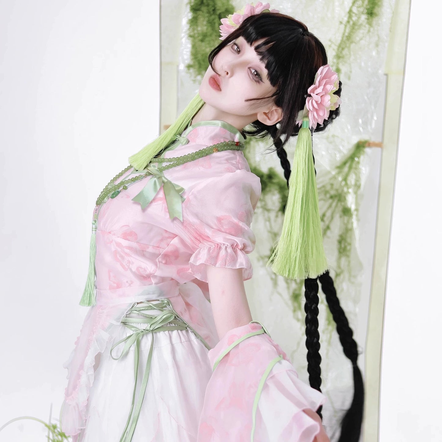 New Chinese Style Lolita Pink Green Qipao