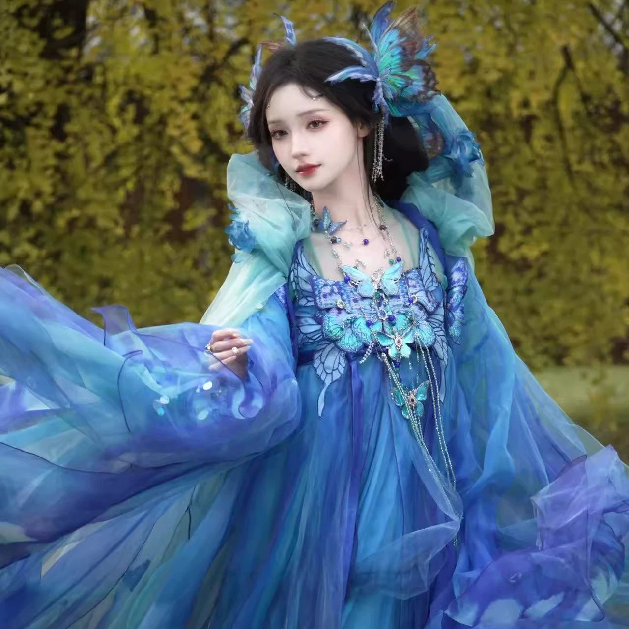 Oriental Aesthetics Series Blue Morpho Hanfu Dress