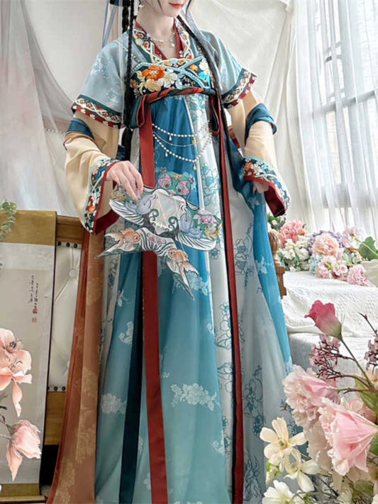 LOOKBOOK SERIES Tang Dynasty Blue Orange Shirt Hanfu