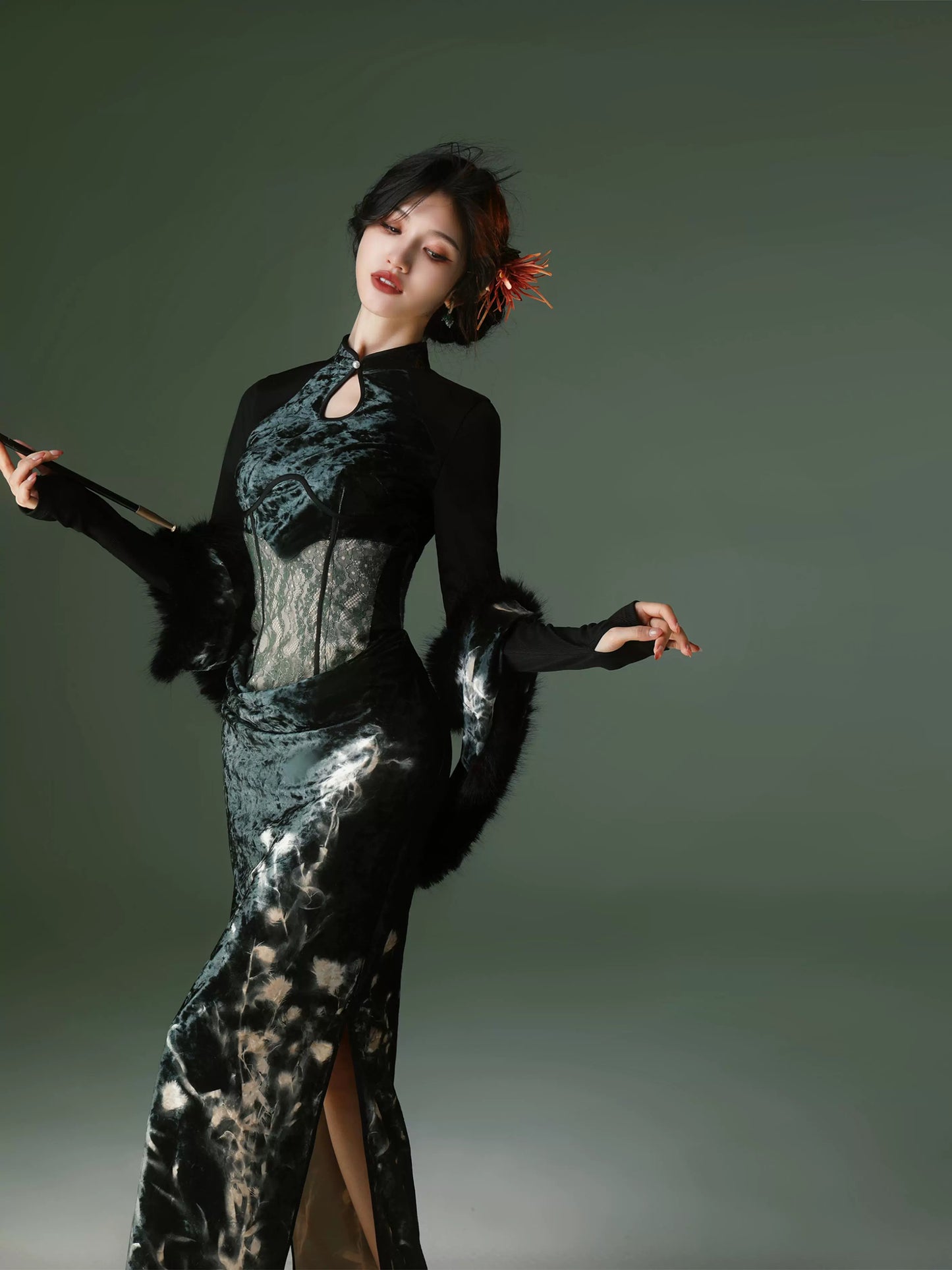 New Chinese Style Velvet Silk Cheongsam Qipao Most Beautiful