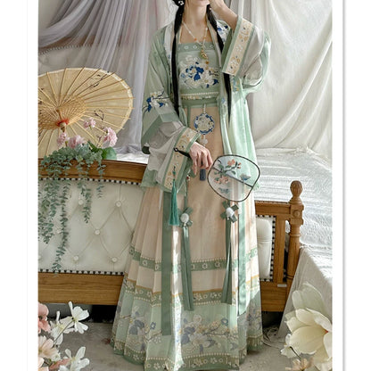 LOOKBOOK SERIES Ming Dynasty Horse Face Skirt Green Blue Set