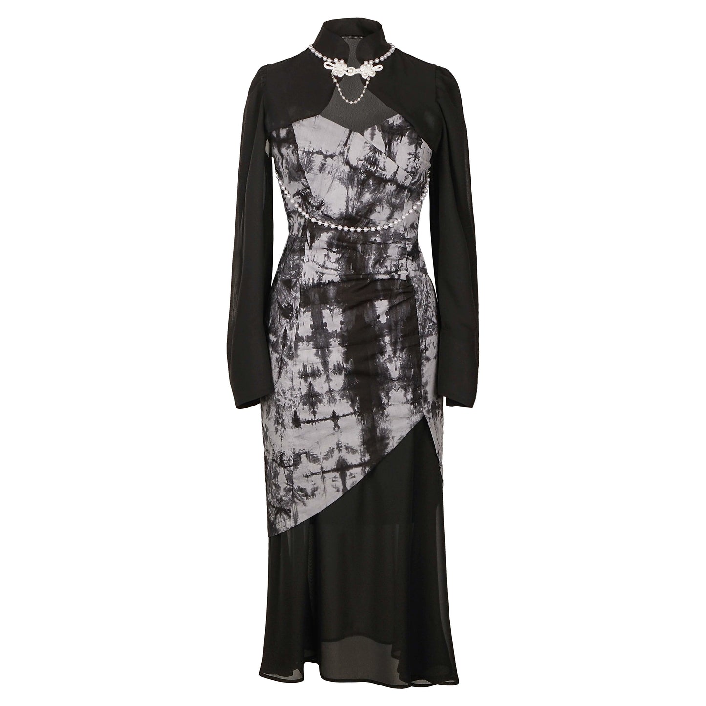 New Chinese Style Mix Slim Skirt Wash Painting Suit