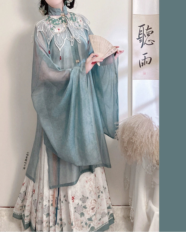 LOOKBOOK SERIES Ming Dynasty Horse Face Skirt Light Blue Set