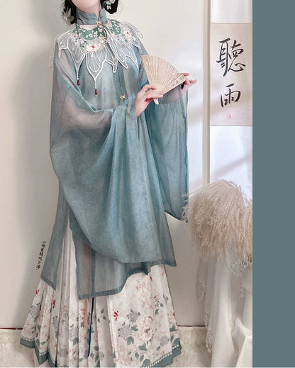 LOOKBOOK SERIES Ming Dynasty Horse Face Skirt Light Blue Set