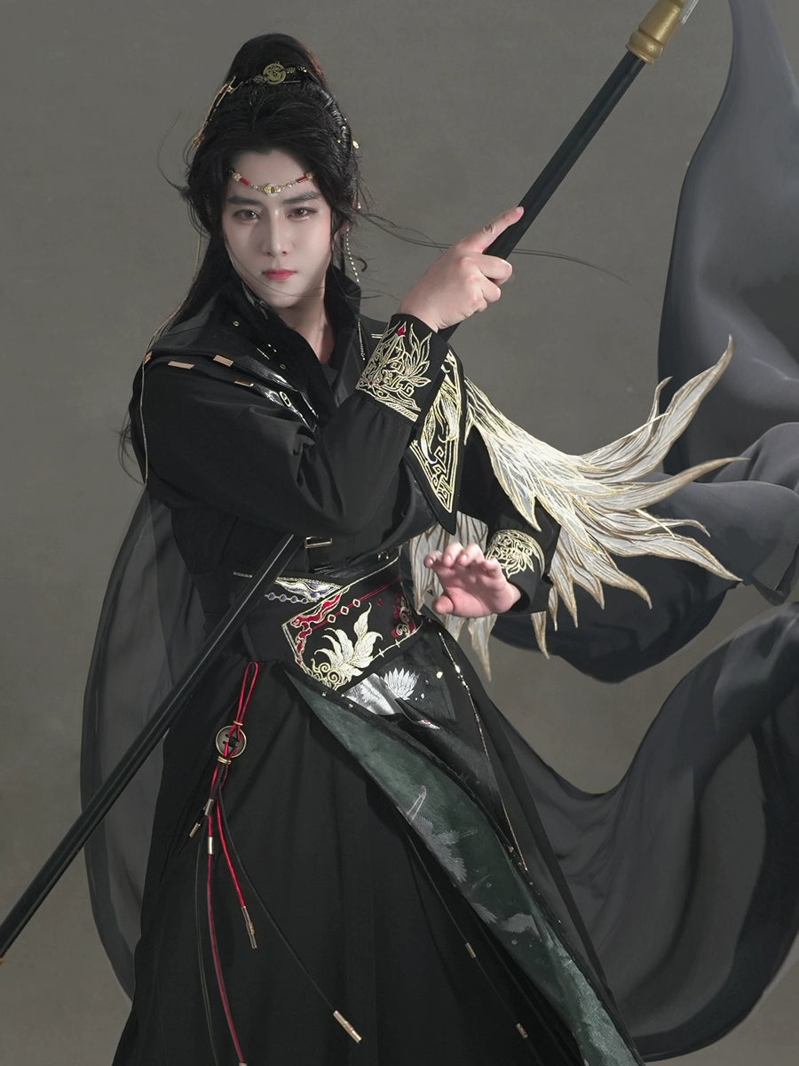 Male Hanfu Tang Dynasty Black Gold Bird