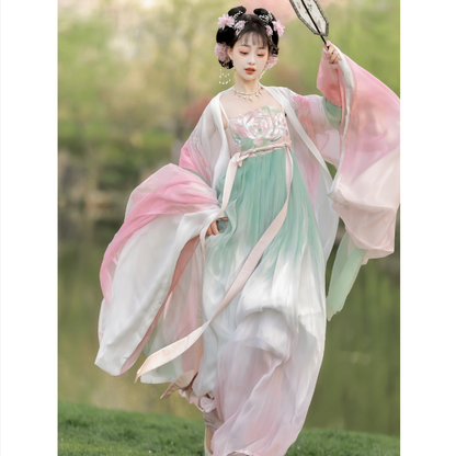 Printed embroidery one-piece myrobalan skirt with large sleeves Hanfu women's