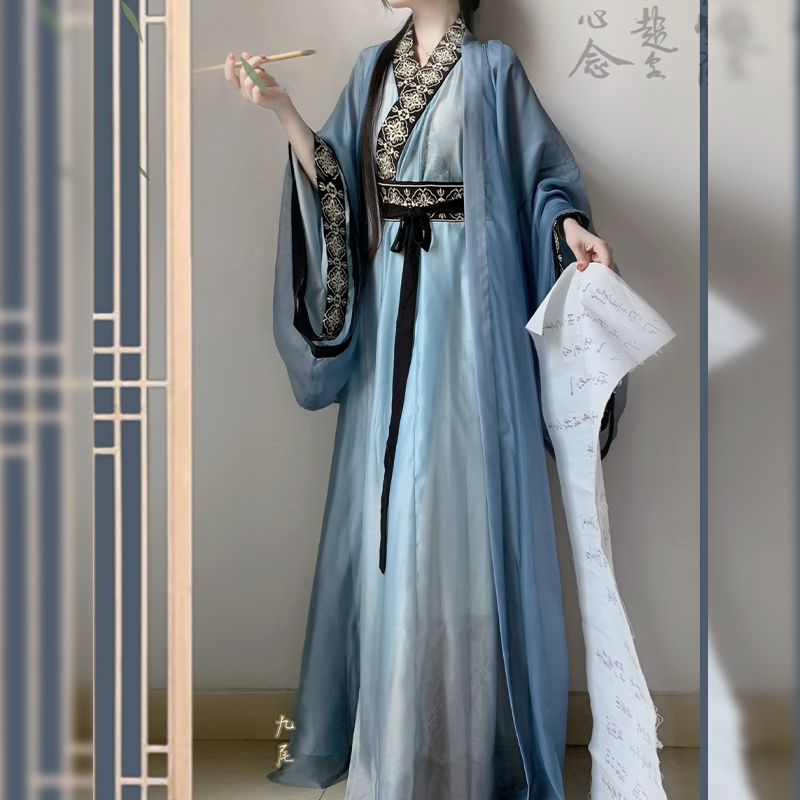 Wei Jin 诗韵 Unisex Hanfu Straight hem Big sleeve shirt