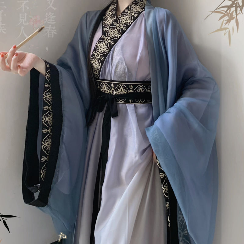 Wei Jin 诗韵 Unisex Hanfu Straight hem Big sleeve shirt