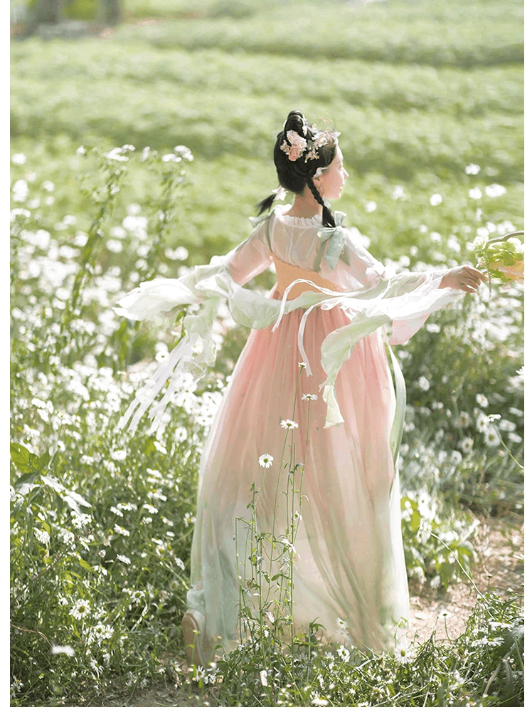 唐時代のオリジナル漢服女性の「花の詩」アンサンブル：春の小柄な人物のための絶妙な中国スタイル