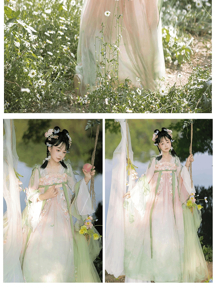 唐時代のオリジナル漢服女性の「花の詩」アンサンブル：春の小柄な人物のための絶妙な中国スタイル