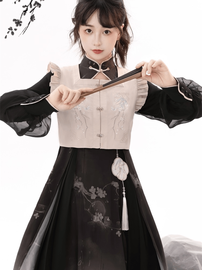 梅の花のインクの香りの漢服の女性の中国風の改善された日常の漢服の要素のツーピースのドレスセット春/秋用