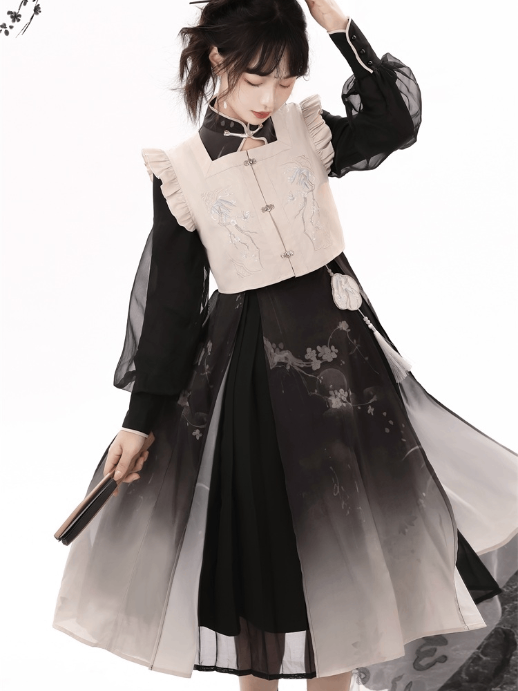 梅の花のインクの香りの漢服の女性の中国風の改善された日常の漢服の要素のツーピースのドレスセット春/秋用